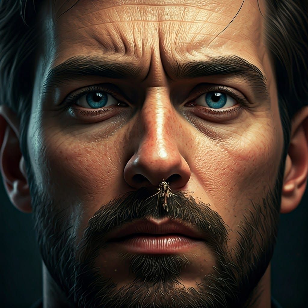 Man's Intense Expression as Mosquito Enters Nostril in Cinem...