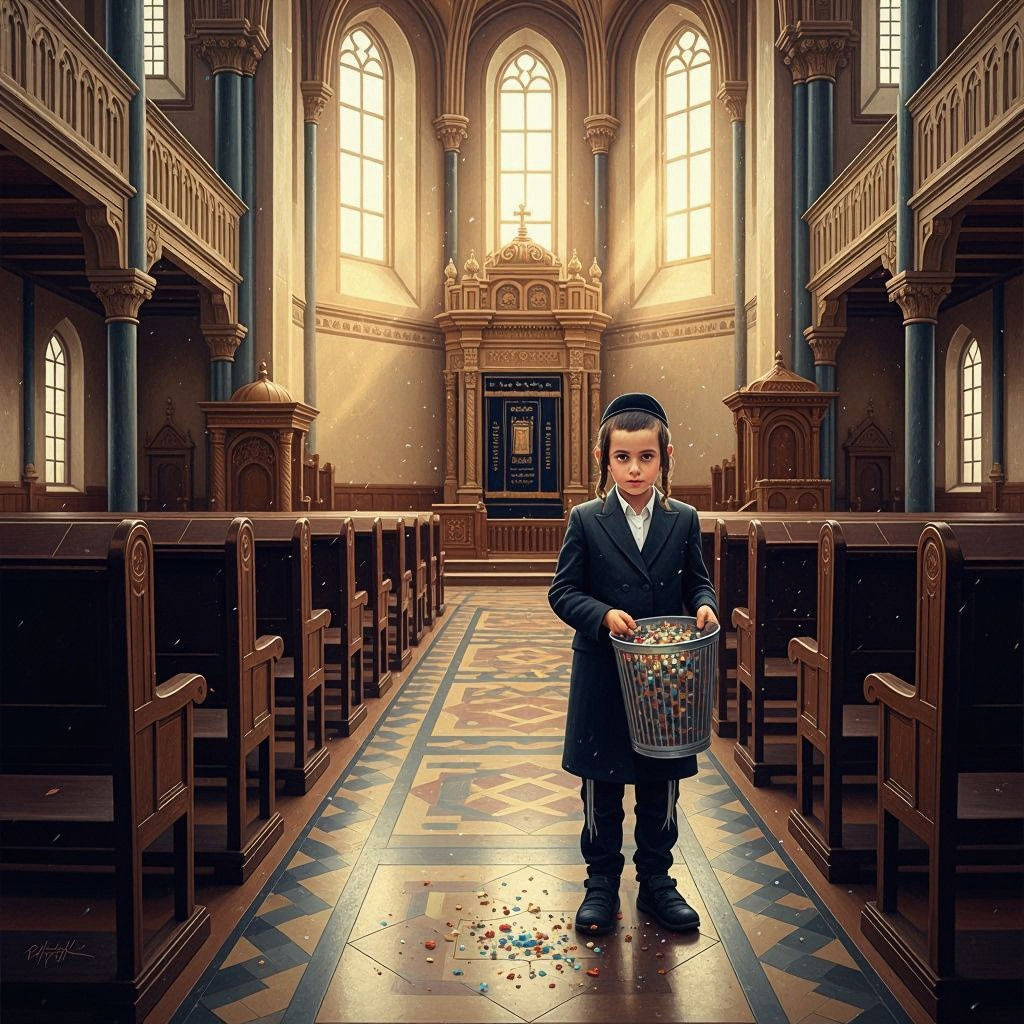 Boy in Synagogue, Vibrant Realism Style