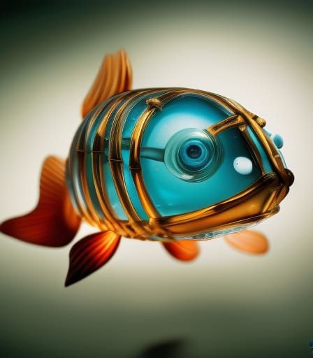 Alien Fish Encased in Aqua Crystal: Hyperrealistic Glass Art