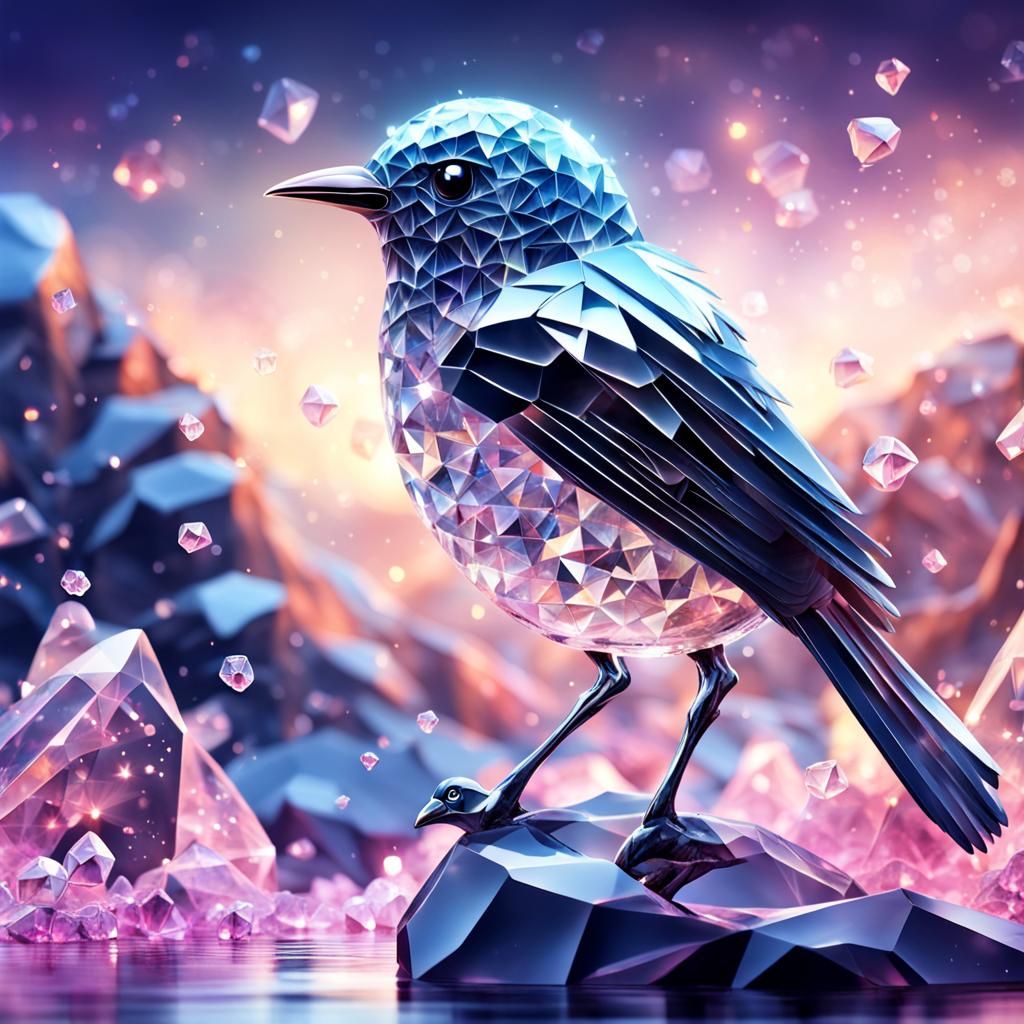 Crystal Bird in Magical Fantasy Landscape