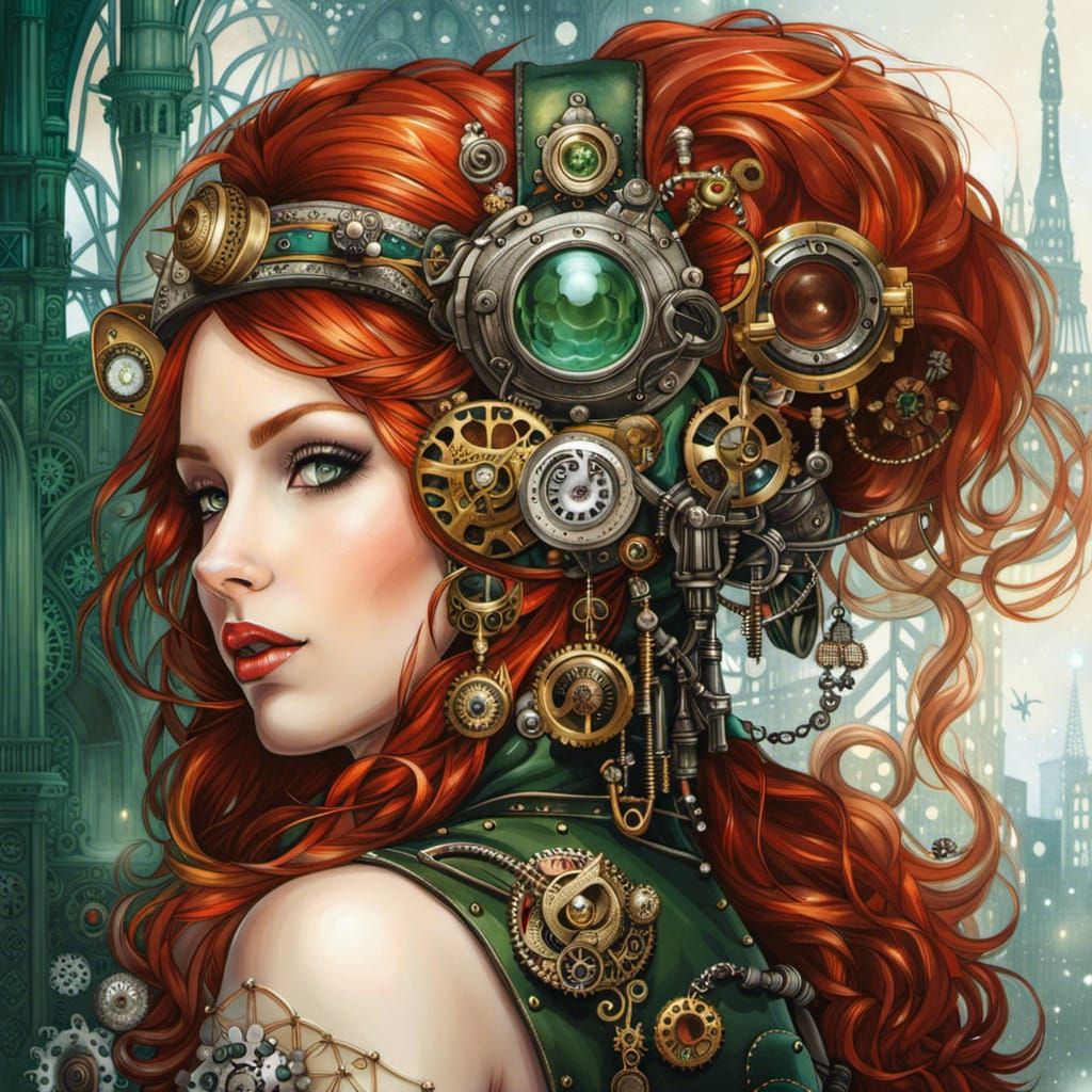 Steampunk Engineer Portrait with Snow-Covered Lab