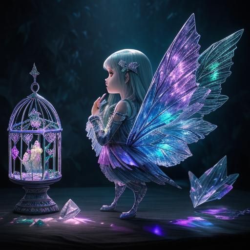 Crystal Winged Fairy Trapped: 3D Digital Art
