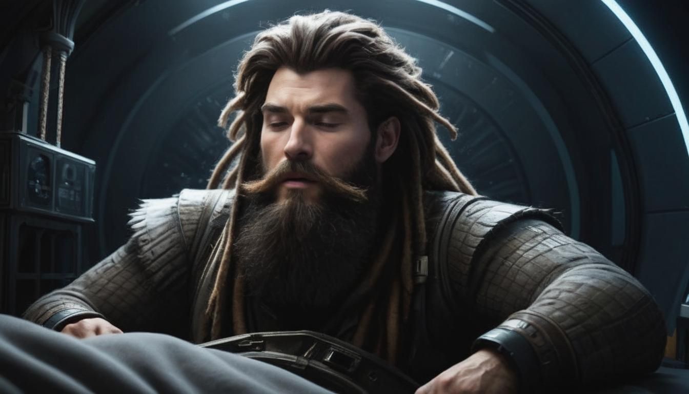 Ed has to wake up fully from his cryo sleep and realize that the patiently watching android has developed a pesronality and prank played with this sleeping beauty's hair, after switching off the hair growth inhibitor.