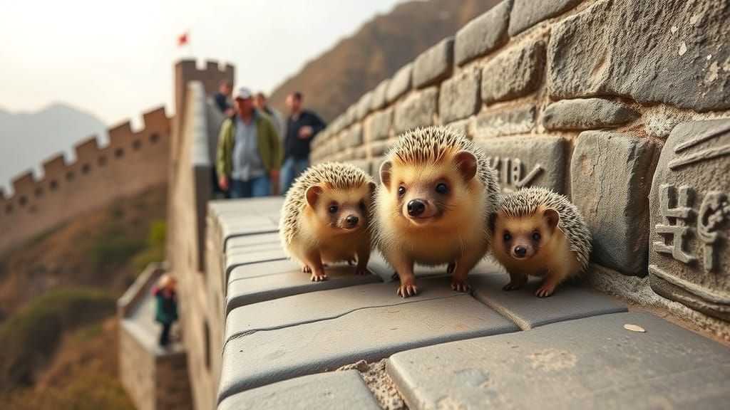 Hedgehog Family in China on the Great Wall of Chins  by @Pirate Queen Jo 