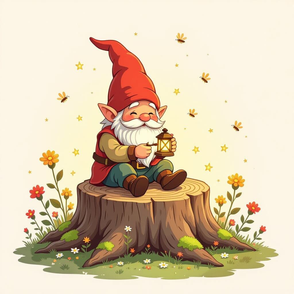 Gnome Carving Lantern in Enchanted Forest