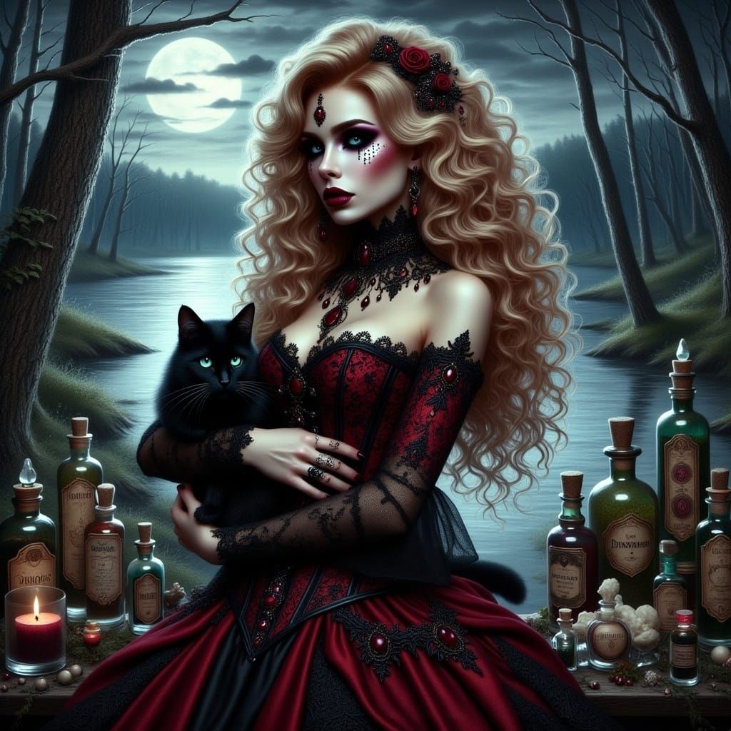 <lora:Gothic witch flux:1.0> 