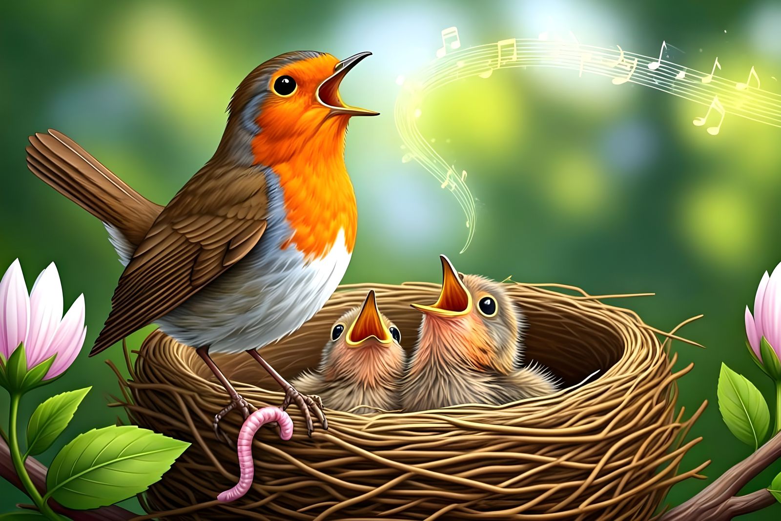 Proud robin teaching her chicks to sing  by @Gary Murakami