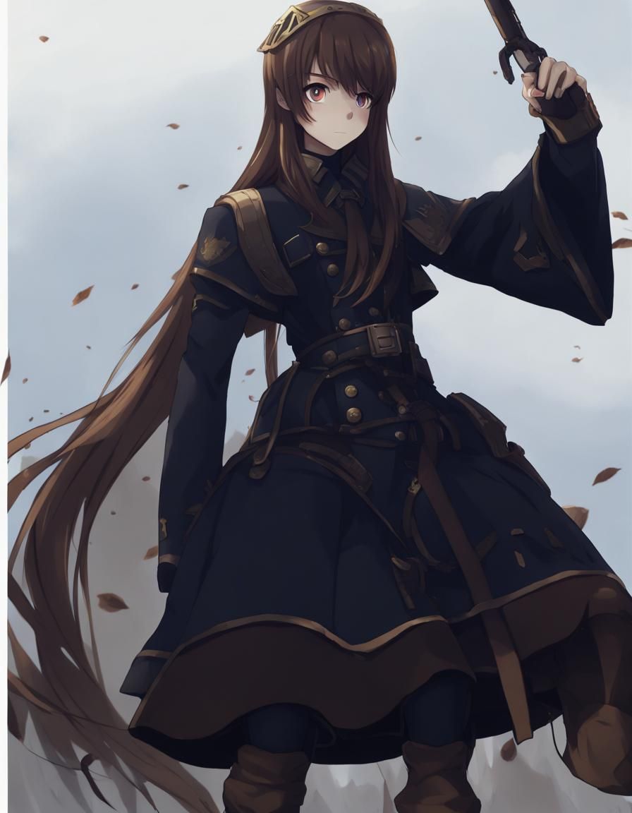 Anime Girl in Military Lolita Outfit