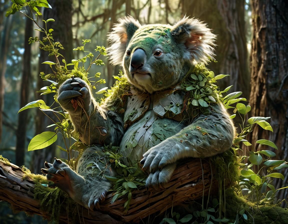 Divine koala: Eucalyptus koala deity presiding over the real...
