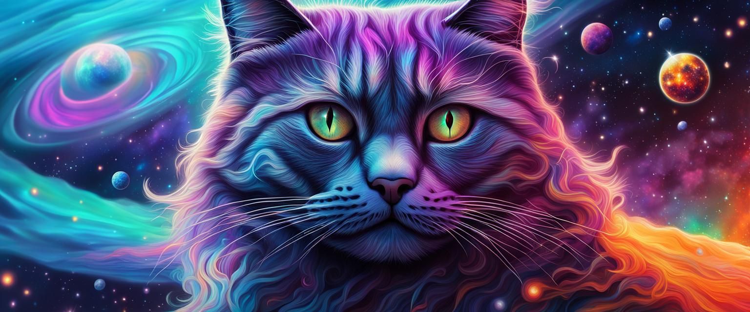 Cat dreaming about the space 8k resolution holographic astra...
