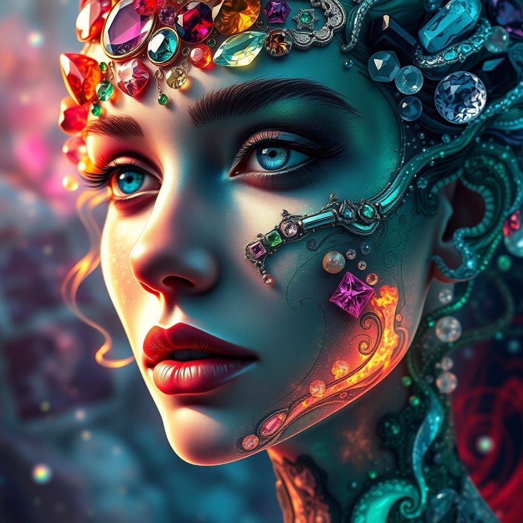 Gemstone Goddess in a Dreamlike Crystalline Realm