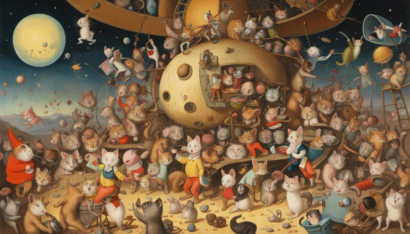 Hieronymus Bosch painting of cartoon  characters "Tompson ca...