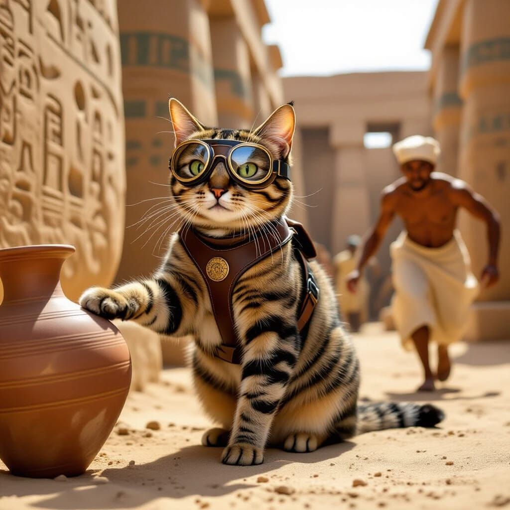 Egyptian worker chases a Time travelling cat