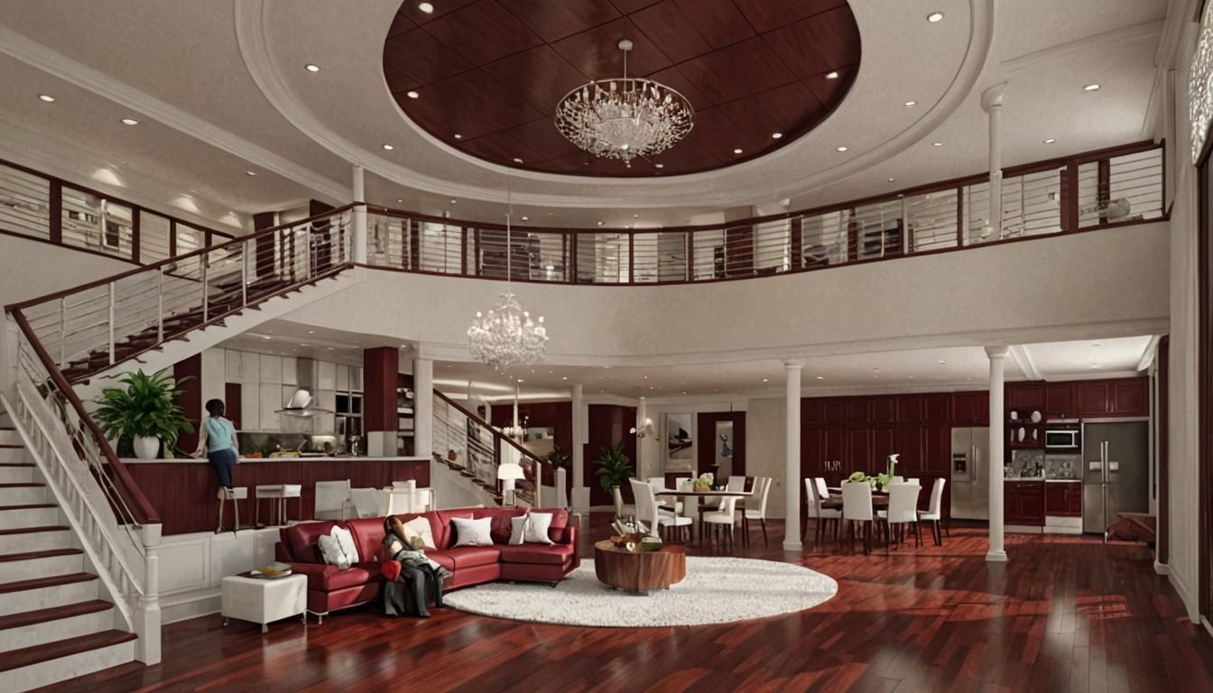 Photorealistic Living Room, Kitchen,  Dining,  Add comfortab...