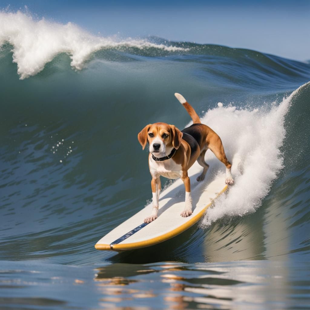 beagle surfing the perfect wave - AI Generated Artwork - NightCafe Creator