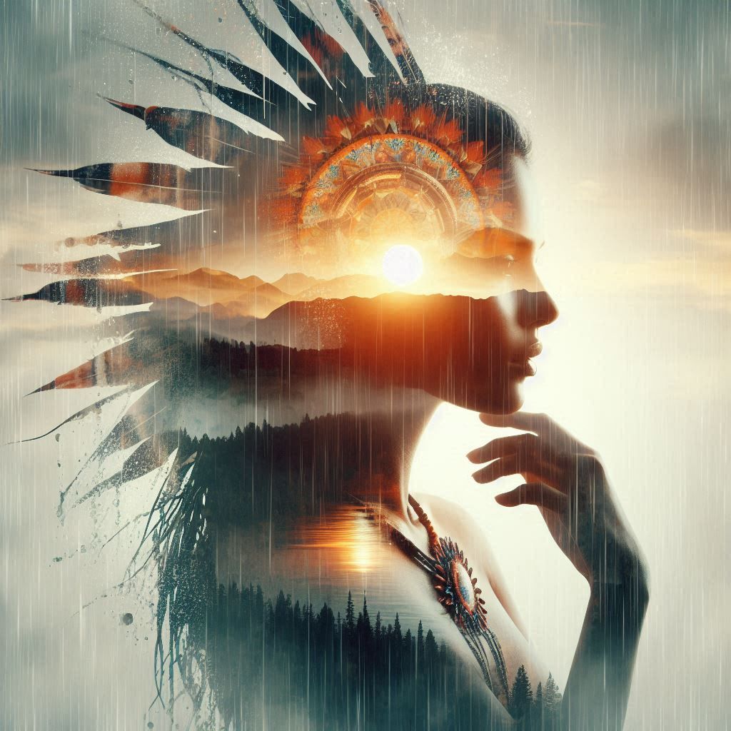 double exposure beautiful fantasy DALL-E 3 portrait landscap...