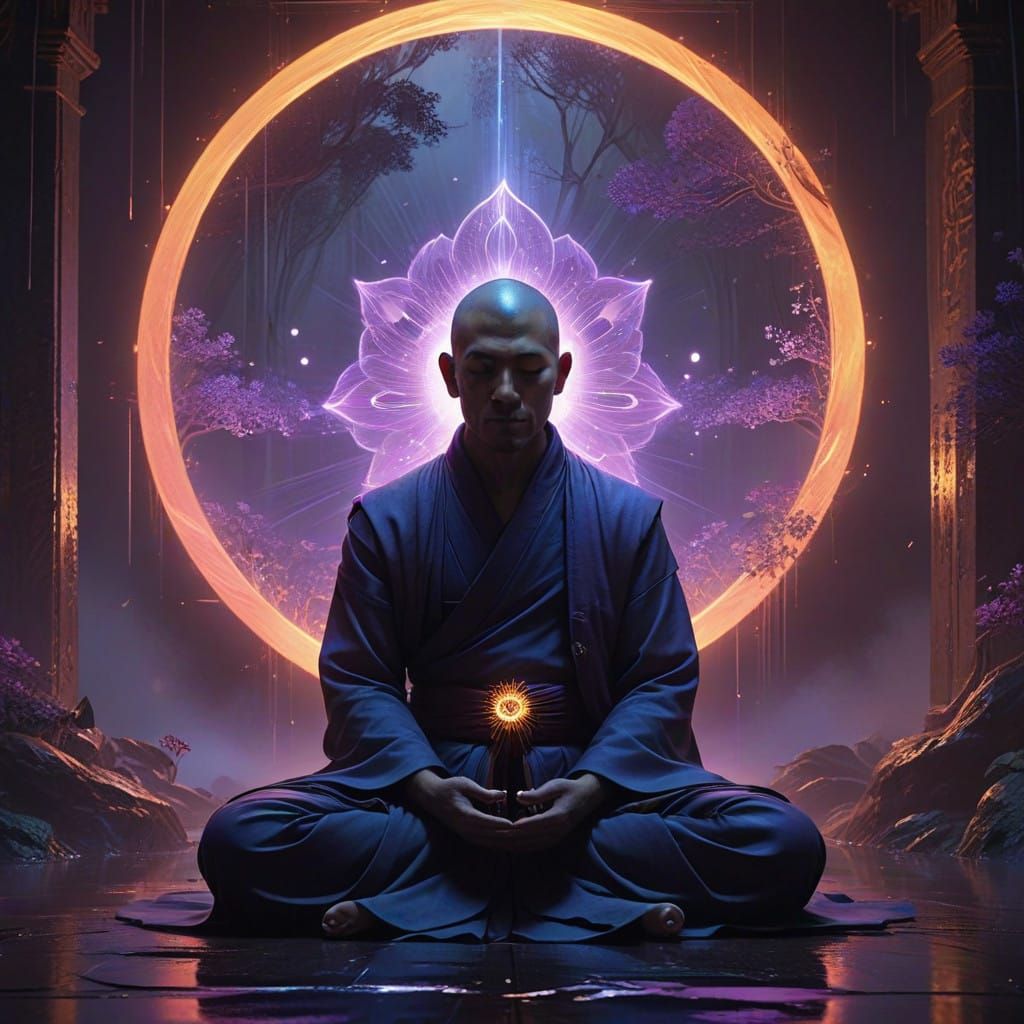 Buddhist Monk Radiates Inner Peace in Ethereal Light