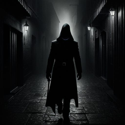 Mysterious Figure in Dark Alley: Hyperrealistic Film Still