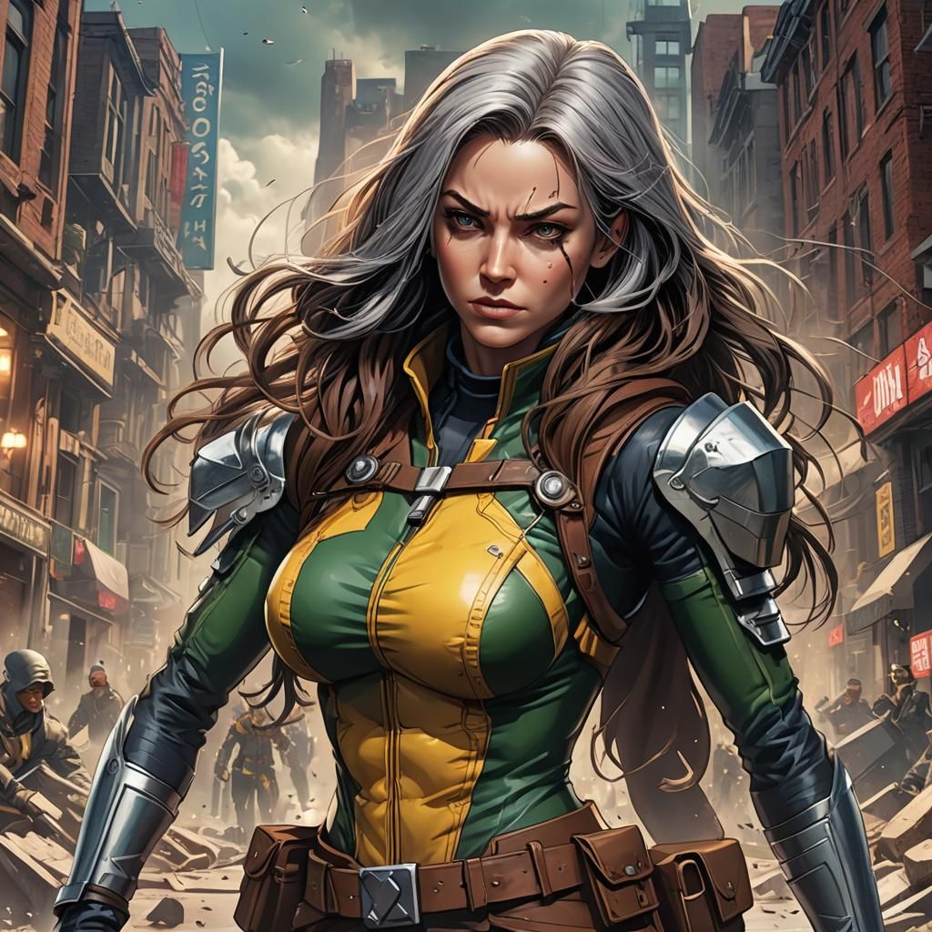 1900's X-Men Rogue By artist "anime", 3d anime art, inspired by WLOP, Artstation, #genshinimpact pixiv, extremely detail...