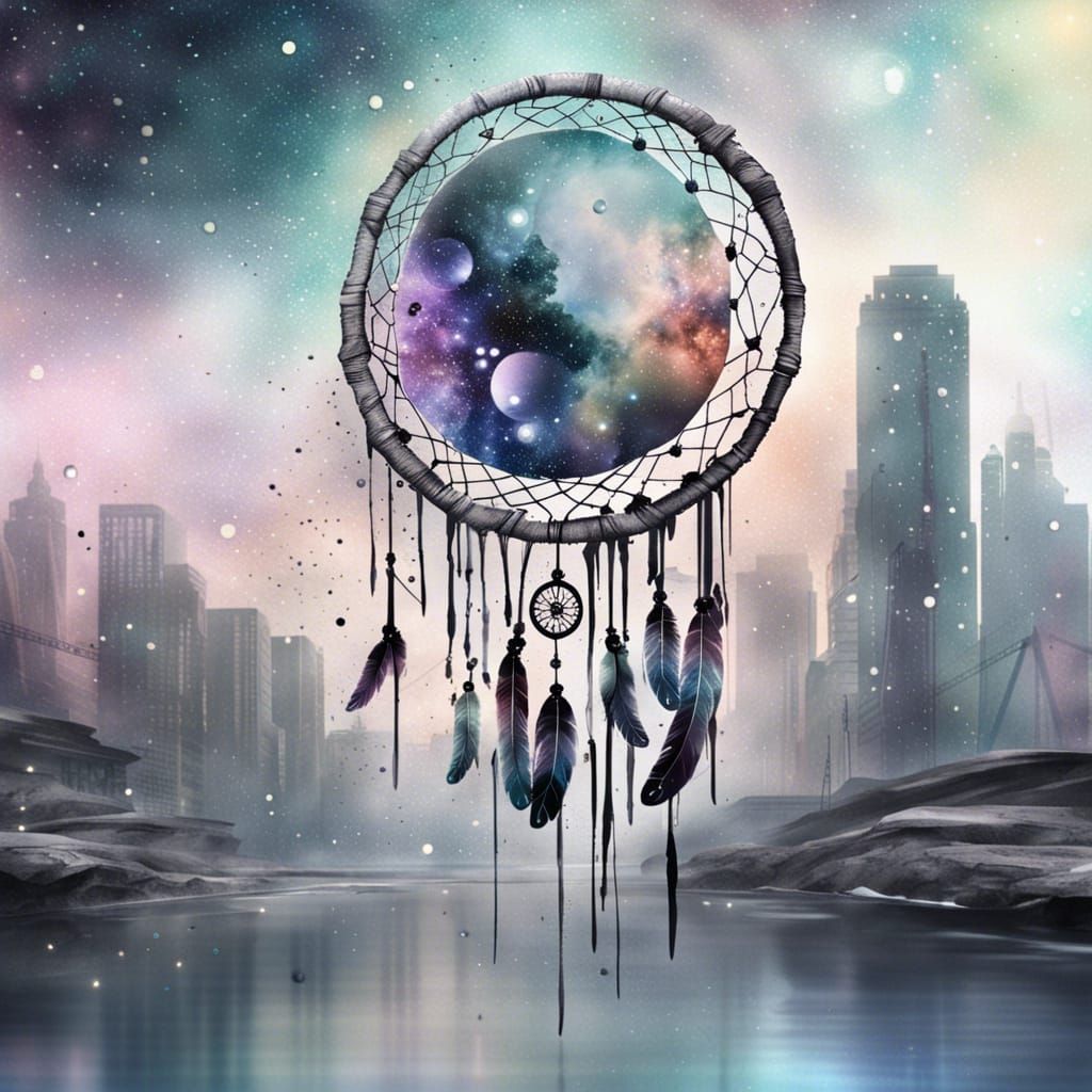 Dream Catcher in Galaxy with Alien Face