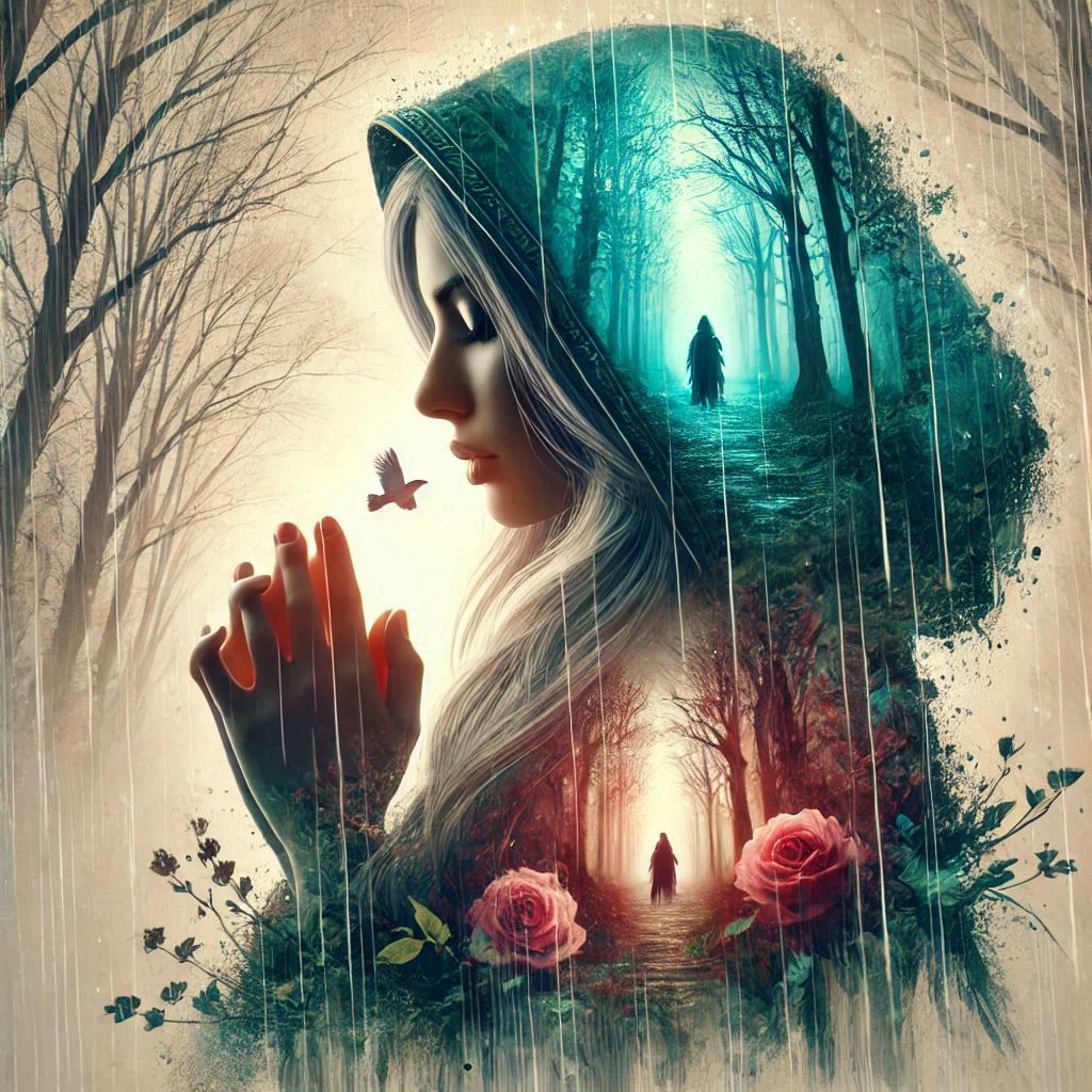 double exposure beautiful fantasy DALL-E 3 portrait landscape..