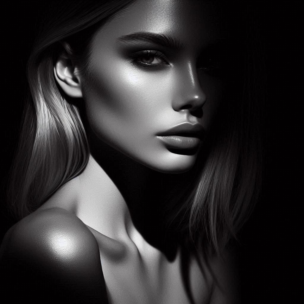 black and white photo of a woman with shadow