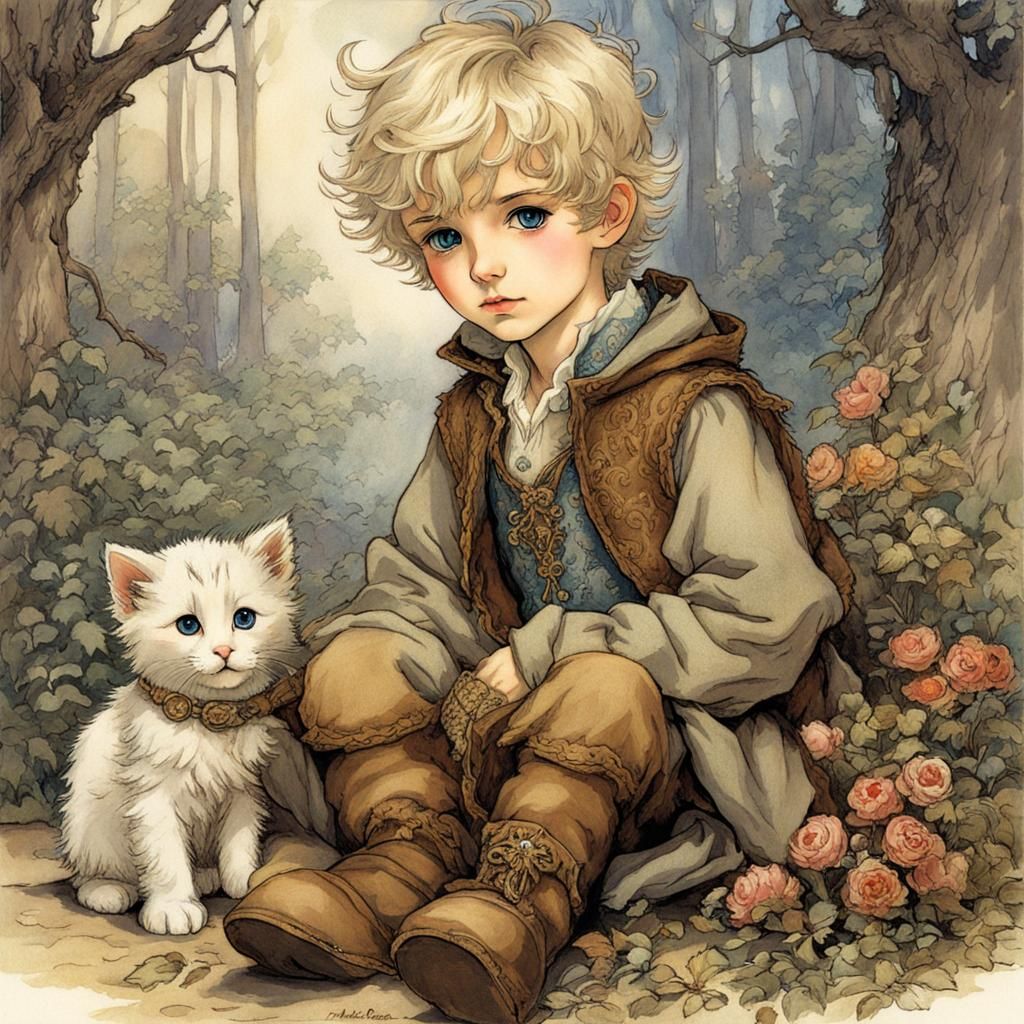 Kitten and Boy  by @Hesione