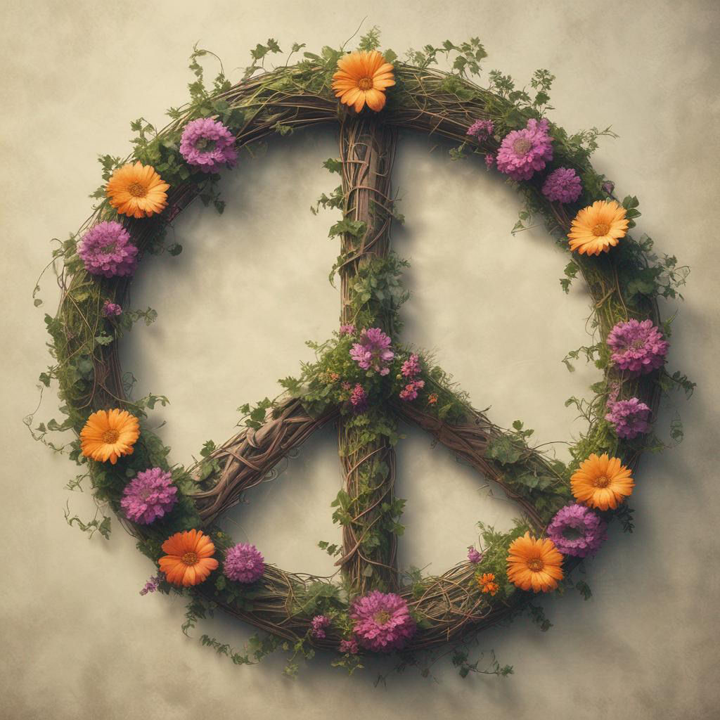 a peace symbol made of vines and flowers