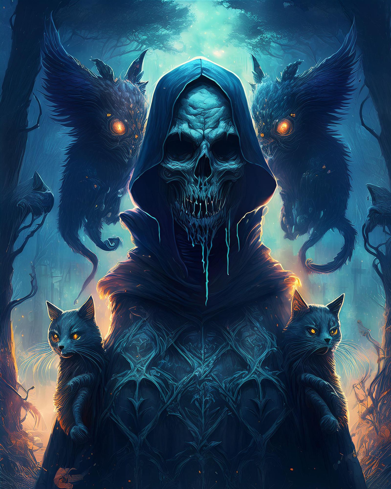 Grim Reaper and his cat friends