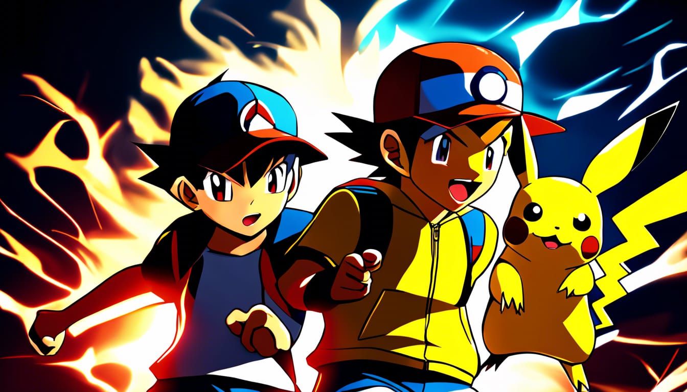 Ash Ketchum and Pikachu 8K resolution anime dynamic lighting Splash art ...