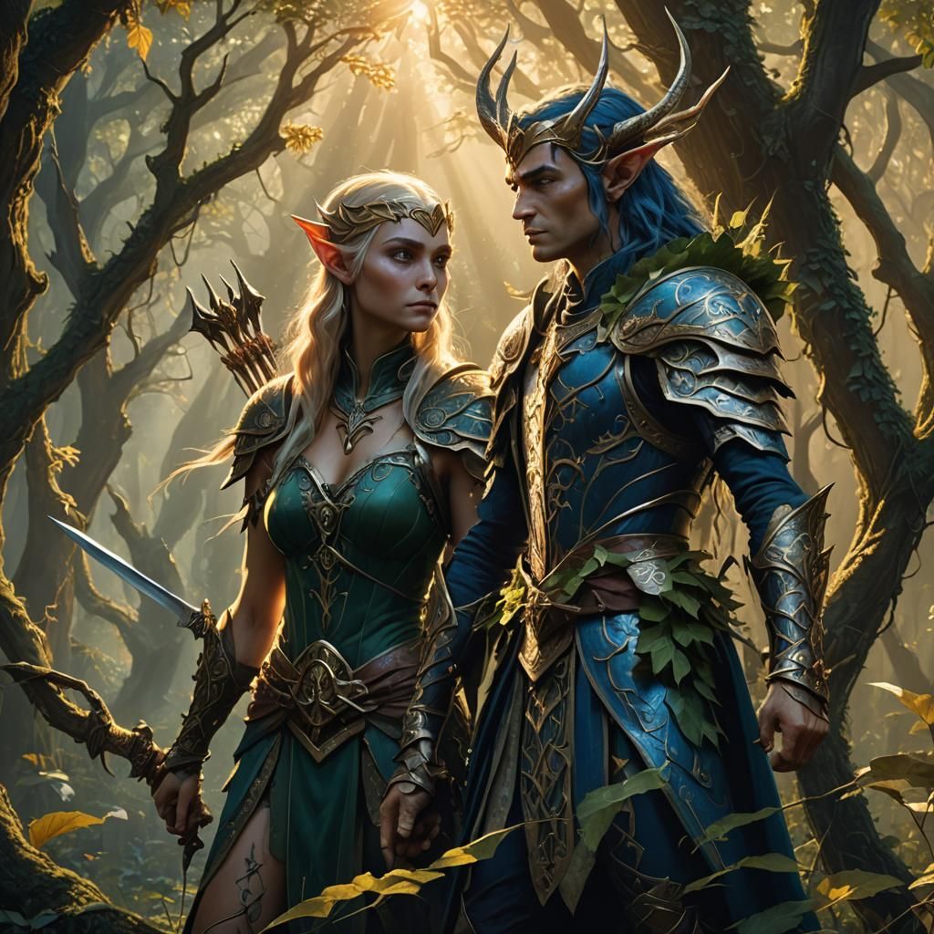 Elves in Mystical Forest: Fantasy Matte Painting