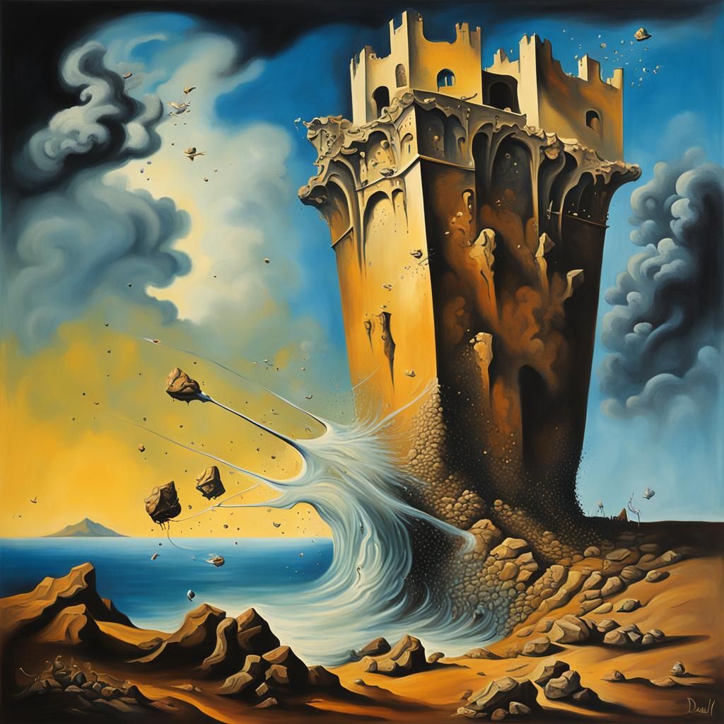 Surrealism the tower crashing down - AI Generated Artwork - NightCafe ...