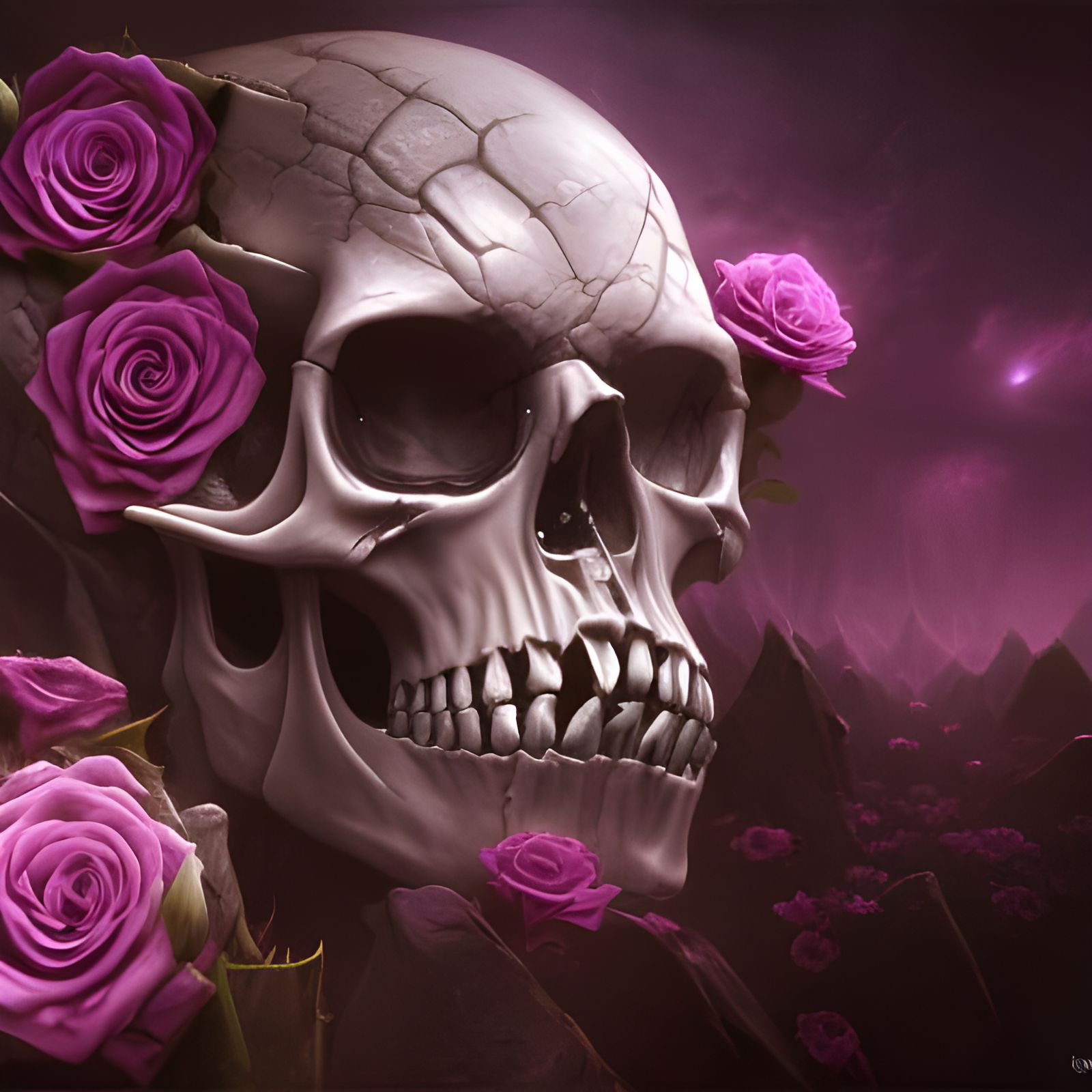 dark skulls and purple roses