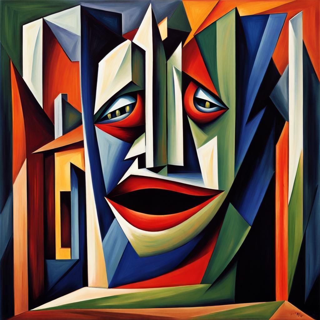 An eerily concept haunted house in the shape of a face with ...