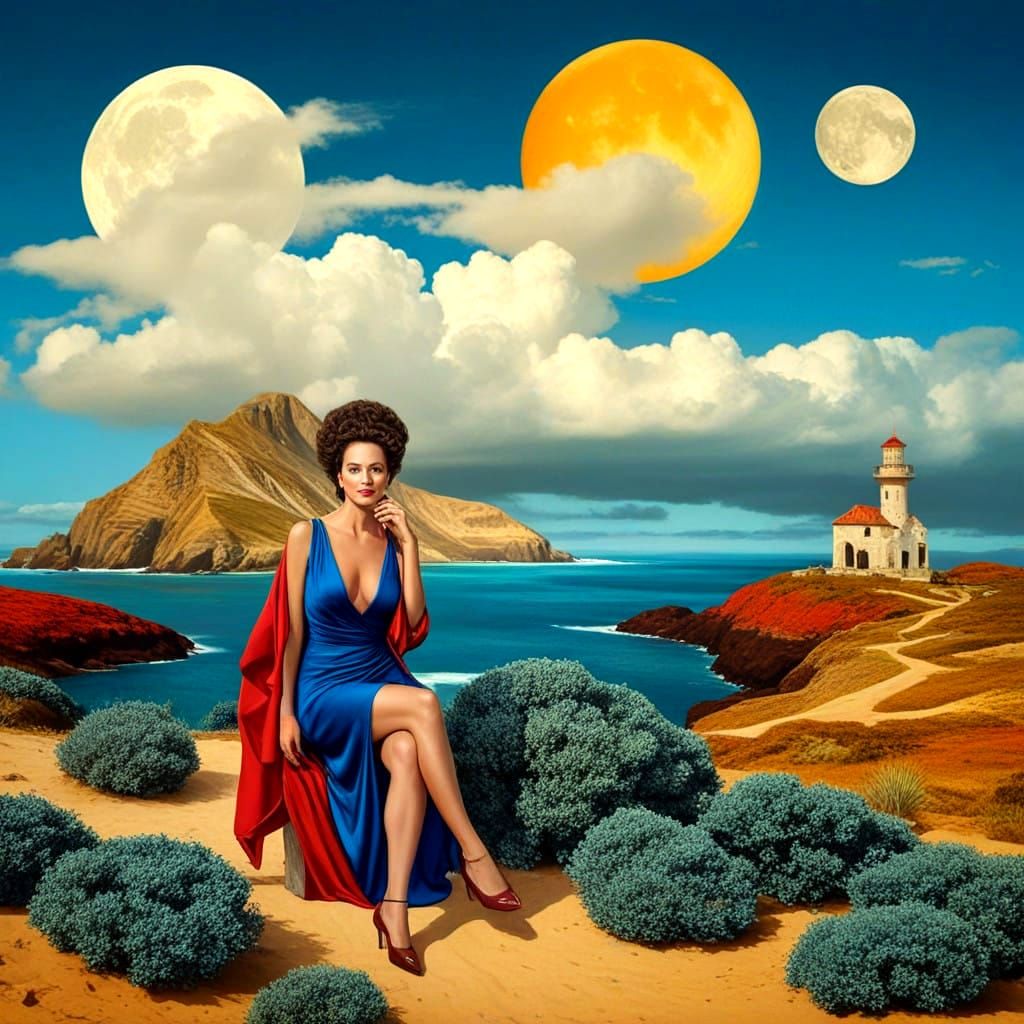 Dazzling Lady in Vibrant Landscape