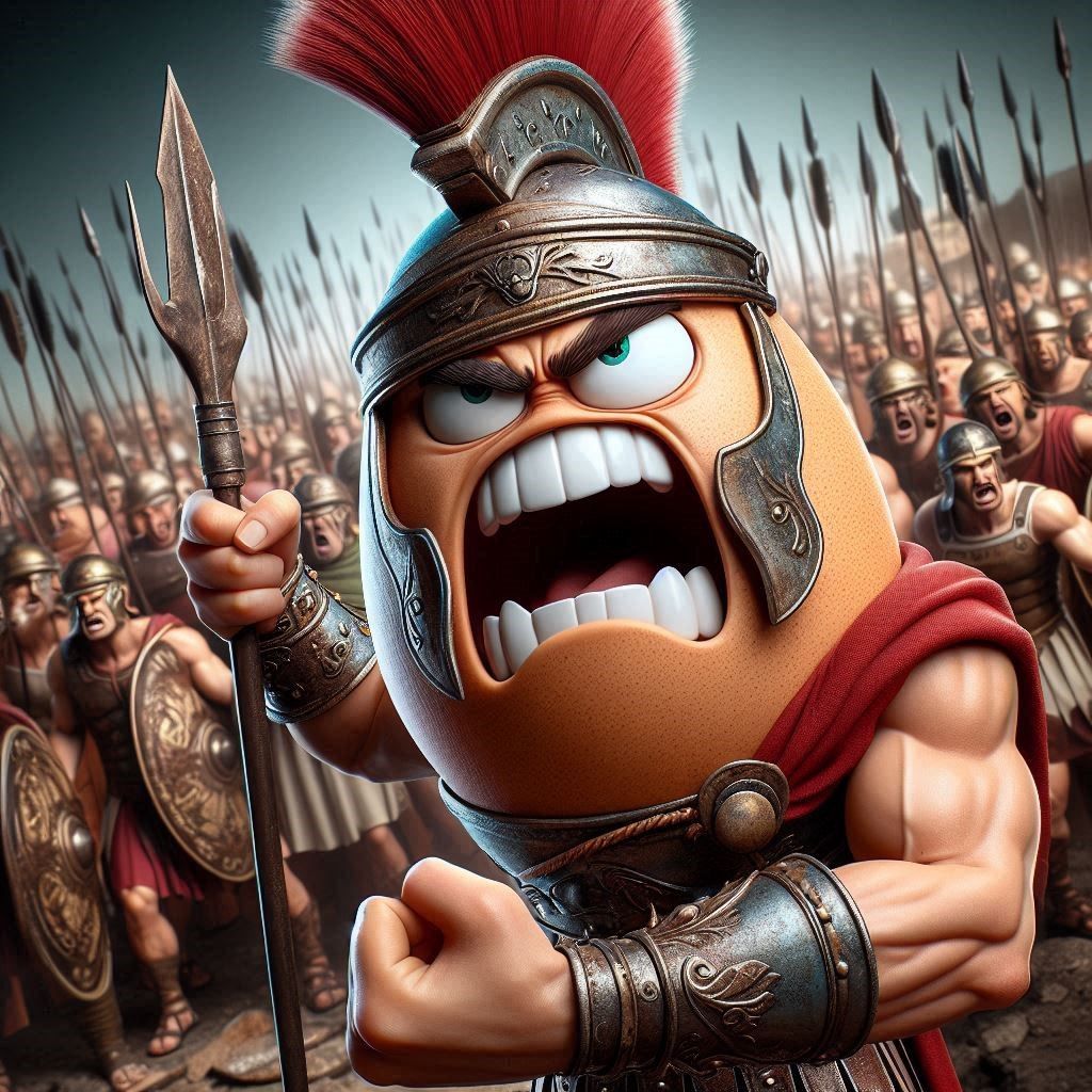 Angry Egg Centurion leading his troop to battle
