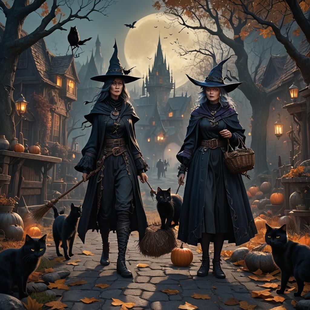 A witch with a black cat