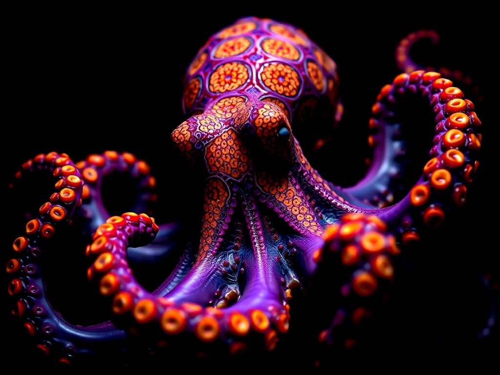 Octopus in Art Nouveau Rococo Style with Fractal Patterns