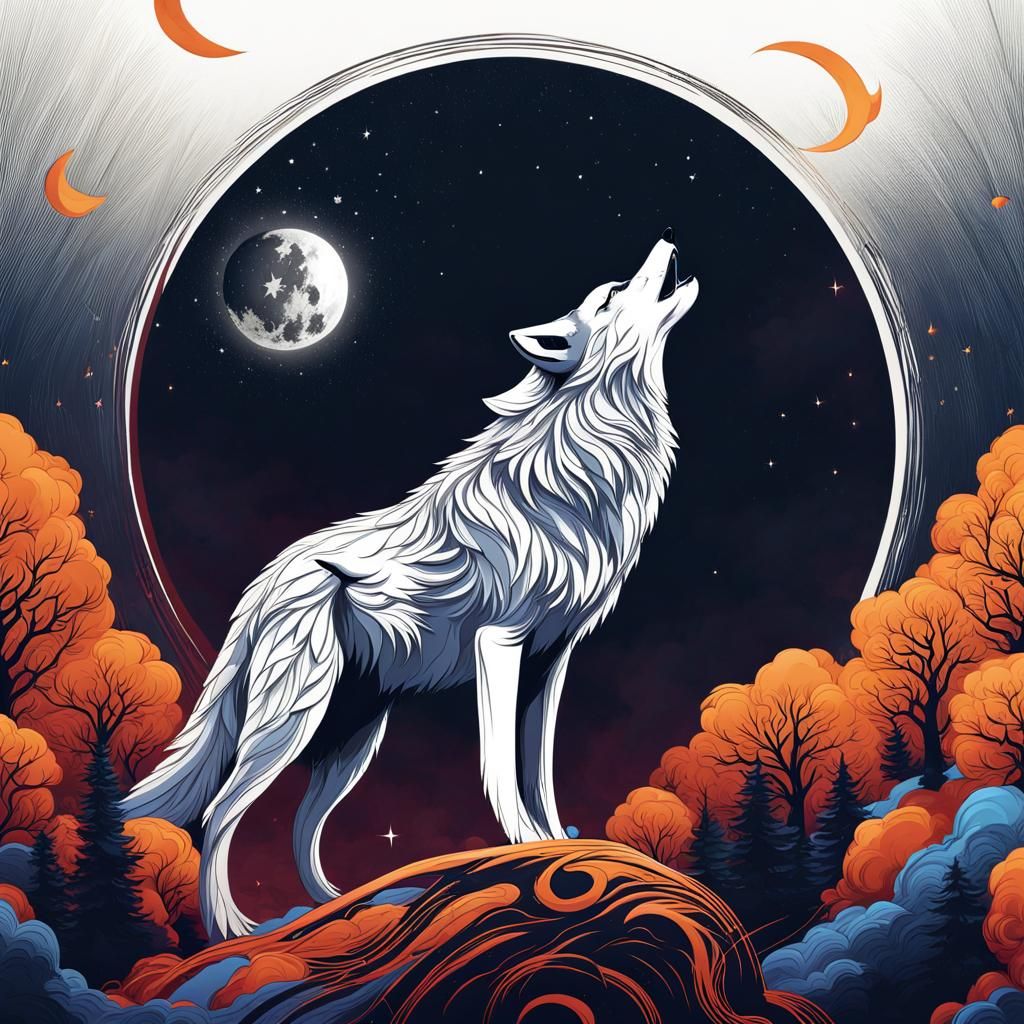 design wolf howling at the moon, detailed illustration,compu...