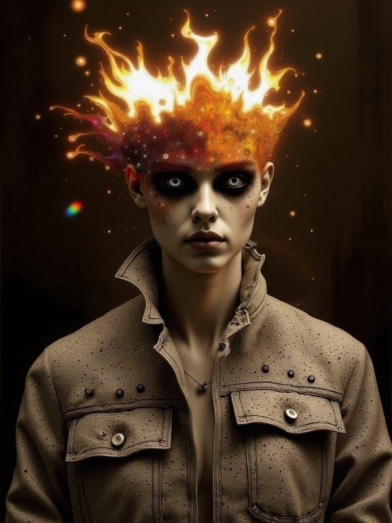 Woman's Face Melting Like Wax in Flames, Inspired by Surreal...