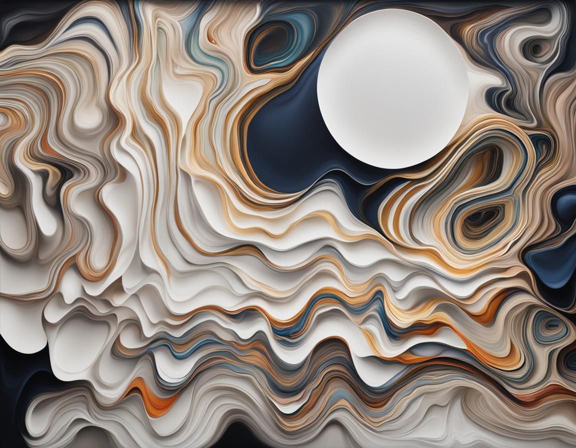 Abstract harmonic 3D line oil art paiting, milky deep color
