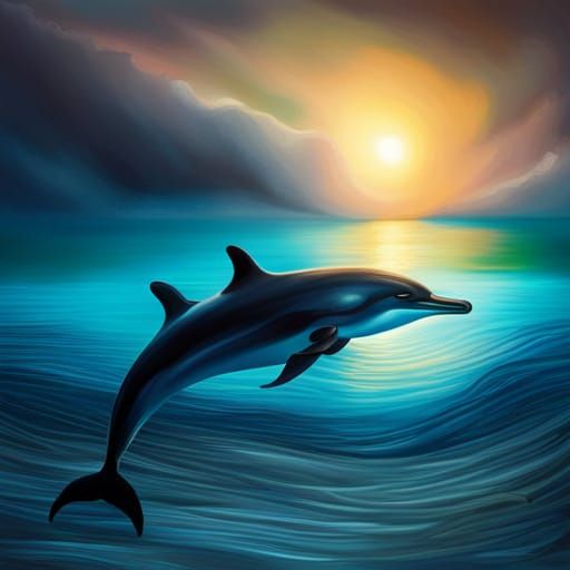Surreal Dolphin in Deep Blue Sea with Aurora
