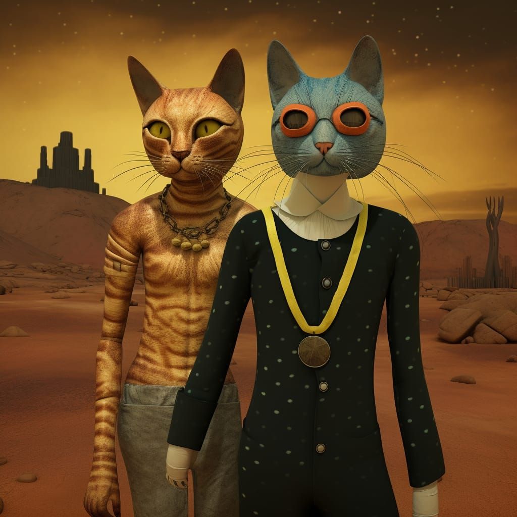Post apocalyptic Raygun gothic Venetian masquerade of the cat people on Mars. 
