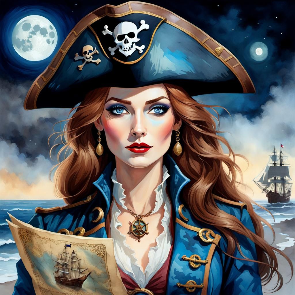 Pirate Anne Bonney, the very successful treasure hunter - AI Generated ...