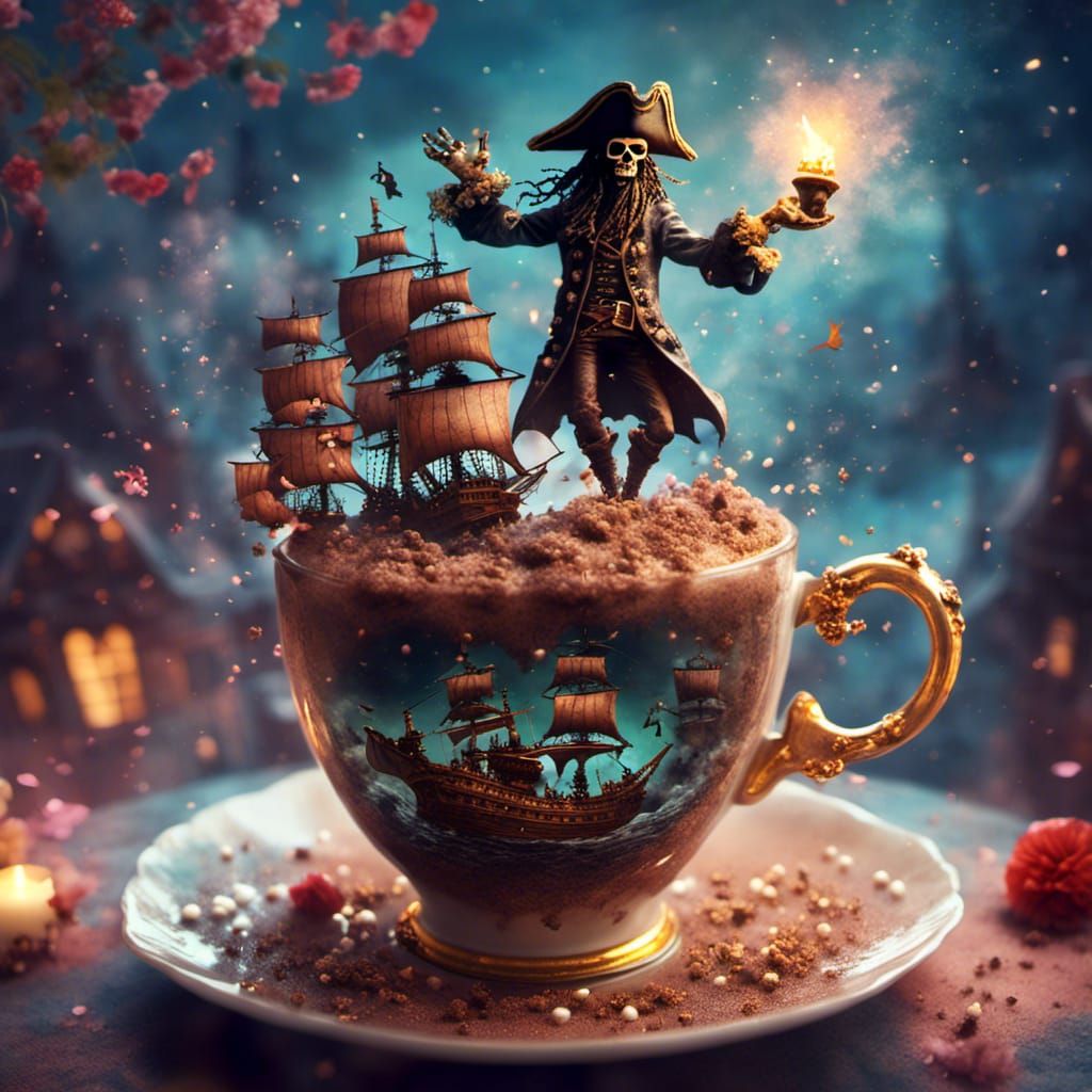  <lora:Cuppa:1.0> crazy pirate in a cup