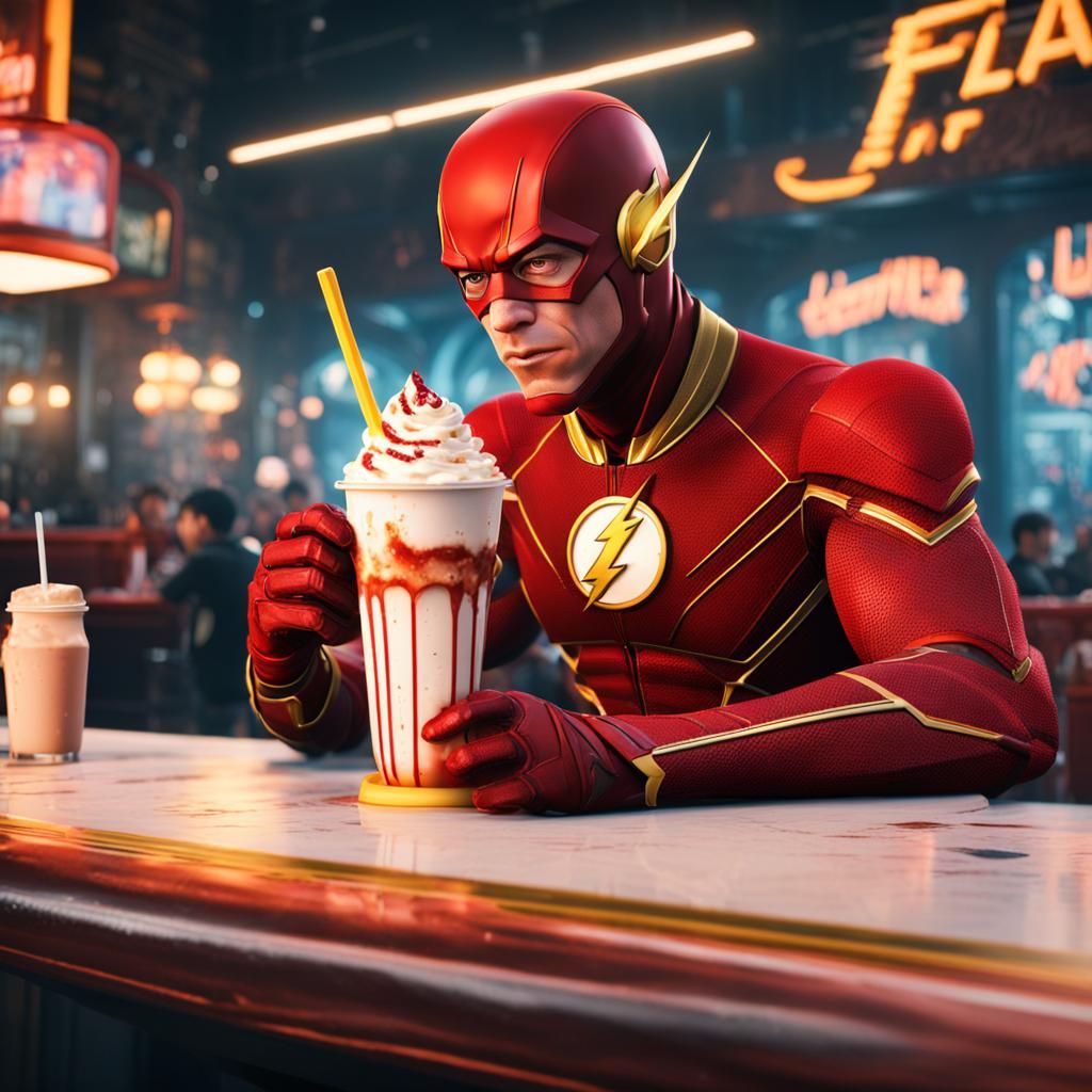 The Flash  drinking a Milkshake