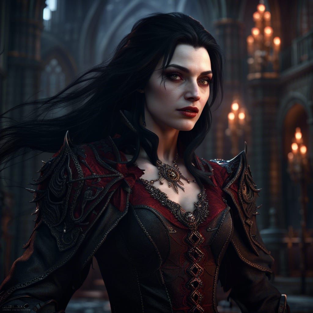 Female beautifull vampire with black hair in mediaval age - AI ...