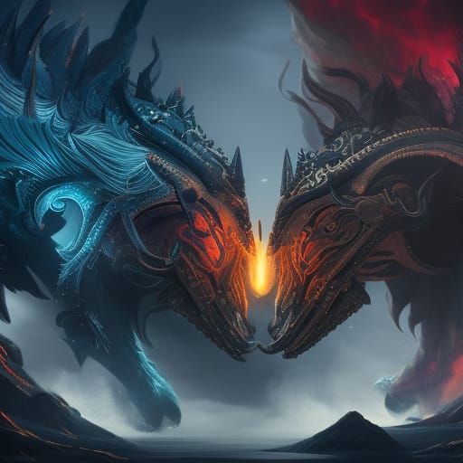 Ying and yang, battle, detailed matte painting, deep color, ...