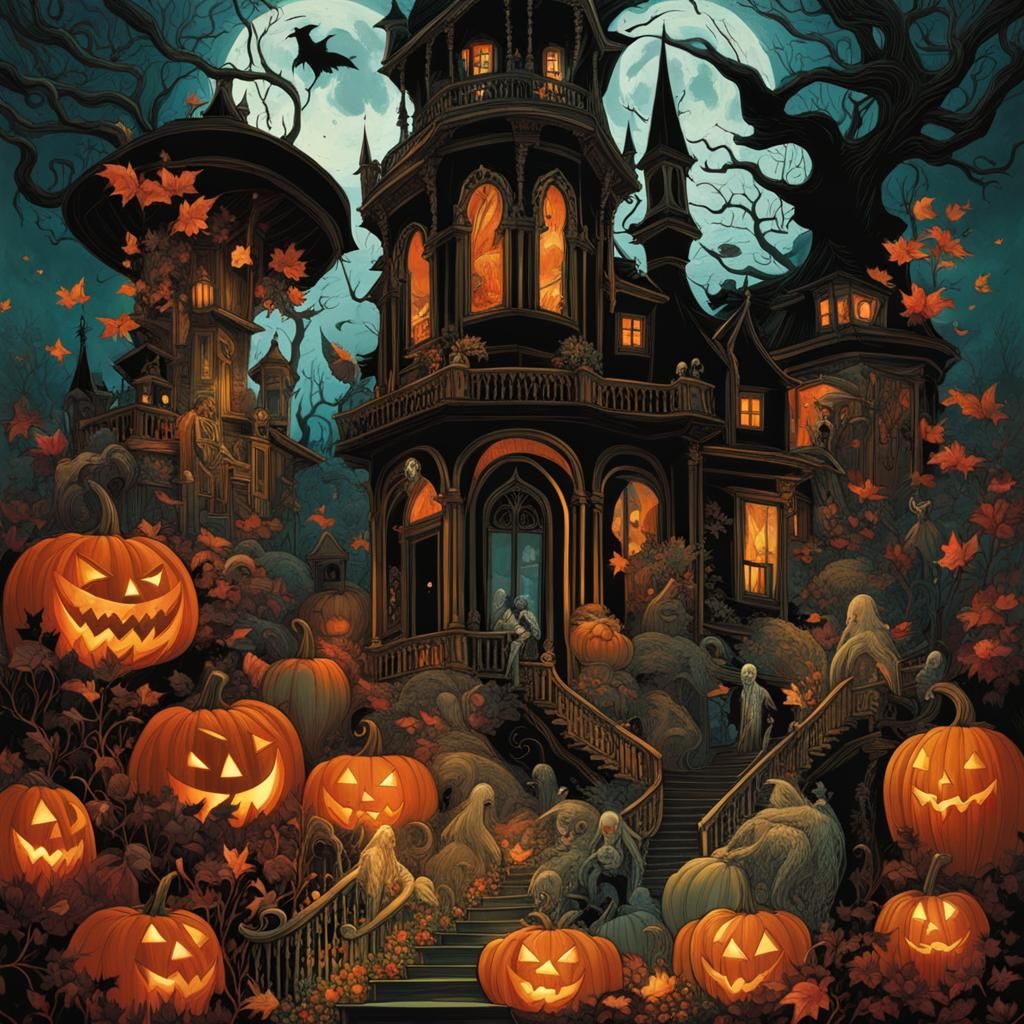 Halloween Mansion with Ghosts and Jax
