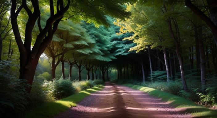 A pathway into woods, art by Kohinoor